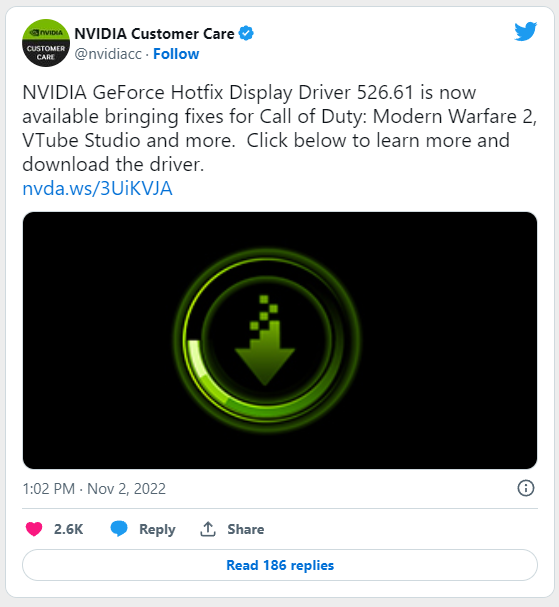 nvidia mw2 hotfix driver 526.61